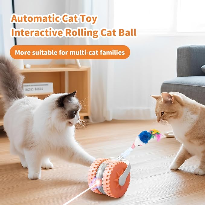 Interactive Cat Toys for Indoor Cats Smart Automatic Ball with Laser Rolling for Bored Kitten Pet Upgraded Speedy Moving Chase Dogs Toy Pink