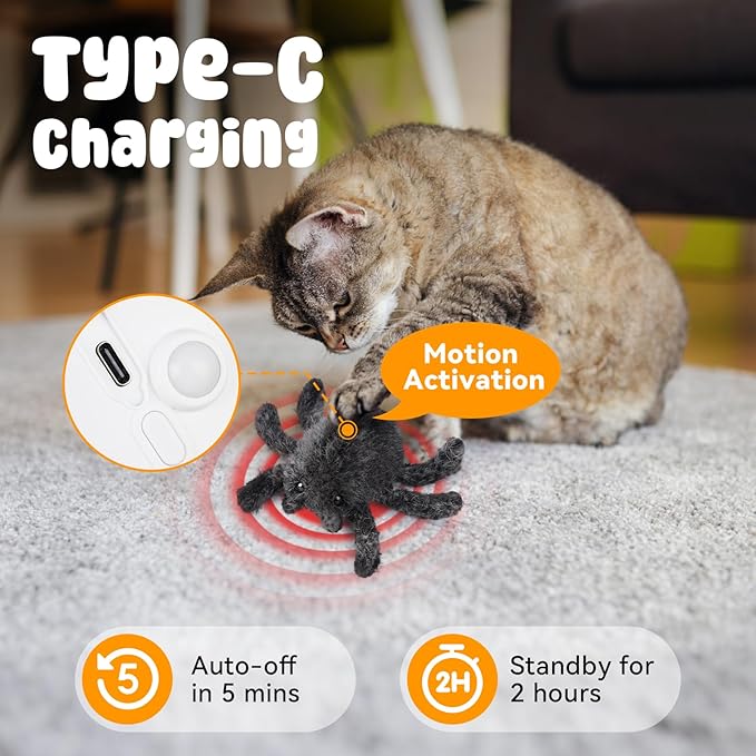 Cat Toys Interactive Remote Control Cat Toy Horror Spider Moving Cat Toy 2 Modes Interactive Cat Toys for Indoor Cats with 3 Speeds