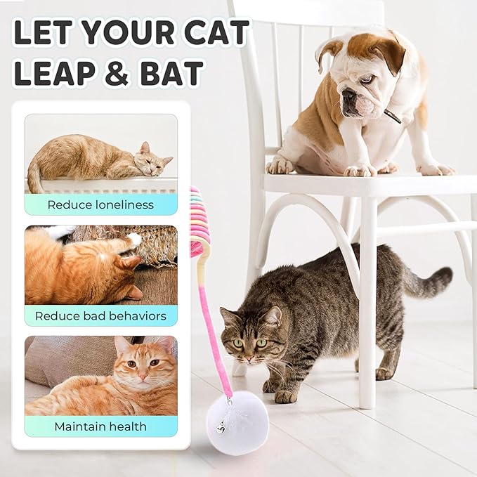 Drkicsy Hanging Spring Plush Cat Toy Ball, Hanging Cat Toys for Indoor Cats with Bell, Pet Spring Toy Interactive Toys for Cats Kittens Play Chase Exercise (2PCS Purple)