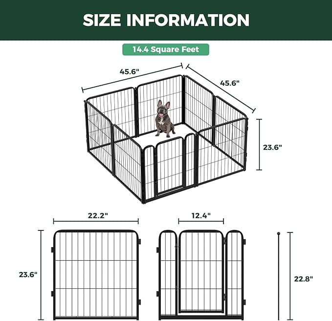 FXW Homeplus Unleashed Indoor Dog Playpen - Stress-Free and Safe Play, Heavy Duty 24 Inch 8 Panels Dog Pen for Puppy and Small Dogs, Black│Patented