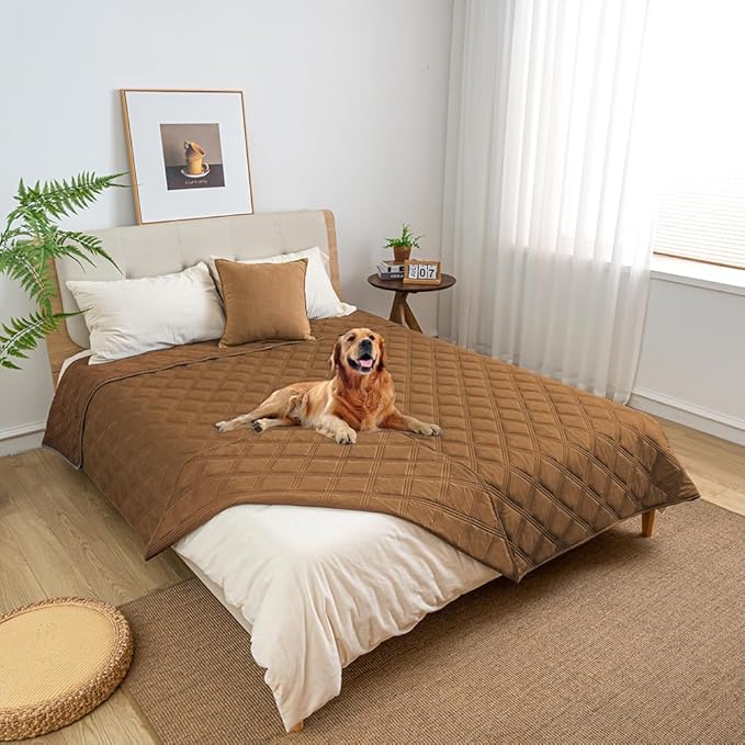 fuguitex Waterproof Dog Blanket Reversible for Small Dogs Resistant Leakproof Washable Couch Cushion Bed Protector Cover for Indoor Furniture Pet Friendly(52"*82",Brown+Brown