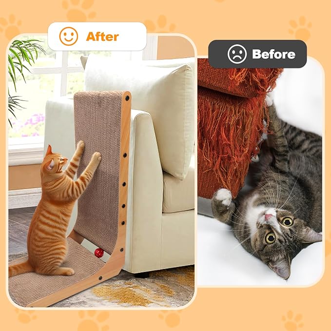 L-Shaped Cat Scratcher 2-in1 Scratching Board for Indoor Cats Protecting Furniture Cardboard Box Scratch Pad with Ball Toy Cats Scratching Posts with Cat Teaser