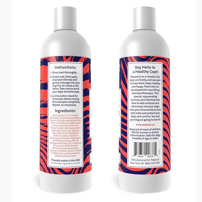 Petpost | Oatmeal & Chamomile Dog Shampoo. Soothes Dry, Sensitive Skin, Moisturizes & Softens Coat with Aloe & Yucca. 8 oz