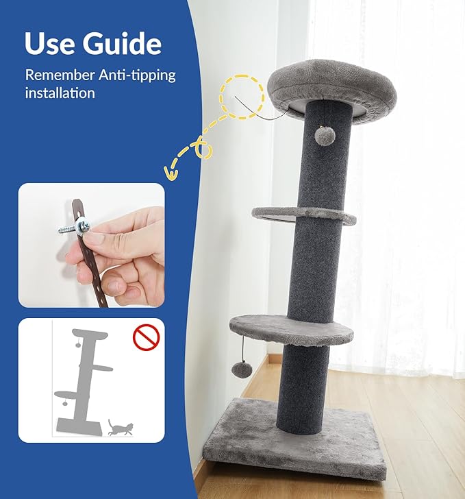 Cat Craft Cat Scratching Post with Bed Carpet Scratching Post with Perch Cat Pole for Indoor Cats Cat Tree Tower, Dark Grey