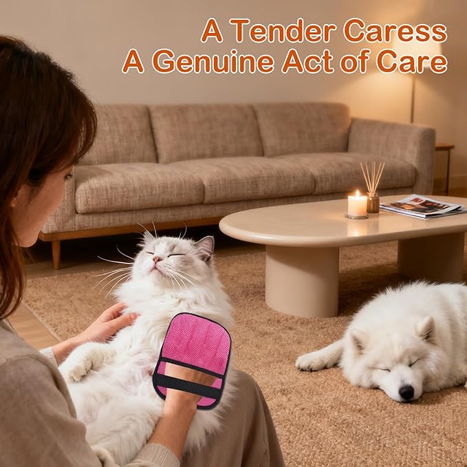 2Pcs Pet Hair Removal Gloves for Cats & Dogs: Upgraded Five-Finger Electrostatic Magic Brush | Reusable Pet Fur Remover Glove for Laundry, Couch, Carpet, Car Seats, Furniture & Clothing (Pink)