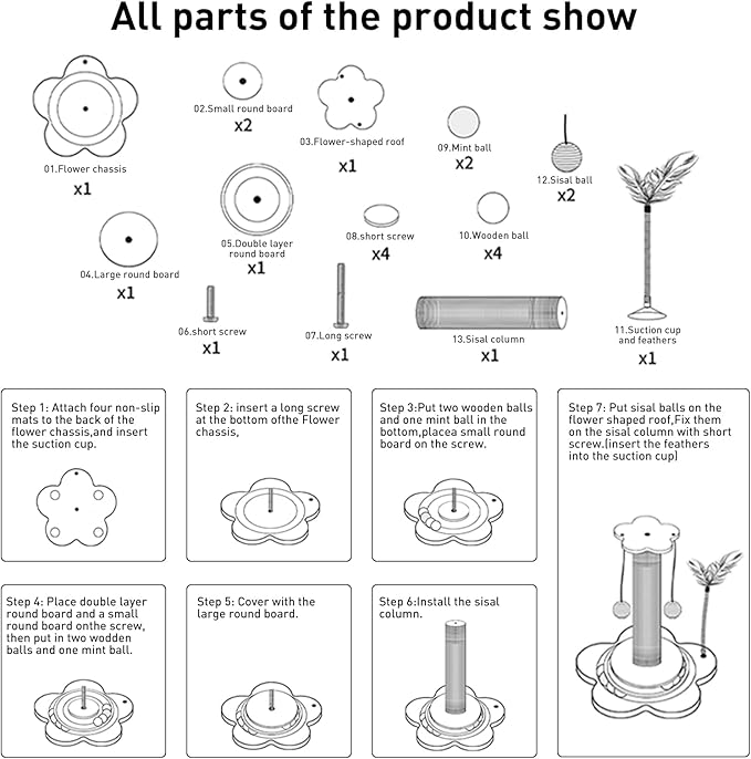 Scratching Post - 4 in 1 Cat Scratch Post, Interactive Cute Small Wooden Cat Scratcher with 2 Level Catnip Toys Balls & 2 Sisal Hanging Balls for Indoor Kitten Kitty