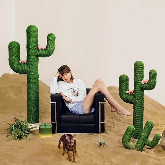 VETRESKA Cat Scratching Post, Cactus Scratch Posts for Indoor Adult Cats Kittens, 41.3 Inches Large Jute Cat Scratcher, Extra Large Cat Scratcher, Durable Cat Scratch Tree for Active Cats