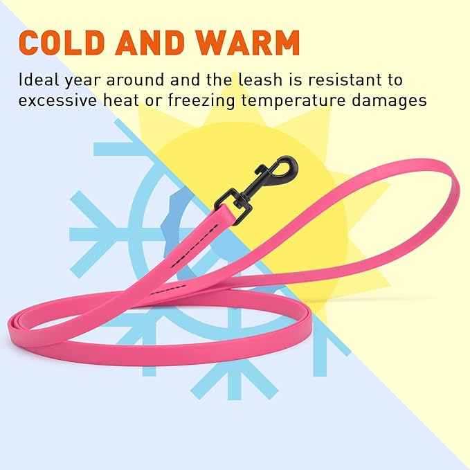 Dogline Biothane Waterproof Dog Leash Strong Coated Nylon Webbing with Black Hardware Odor-Proof Easy to Clean High Performance for Small or Large Dogs Made in USA 4 or 6 ft Lead, Passionfruit Pink