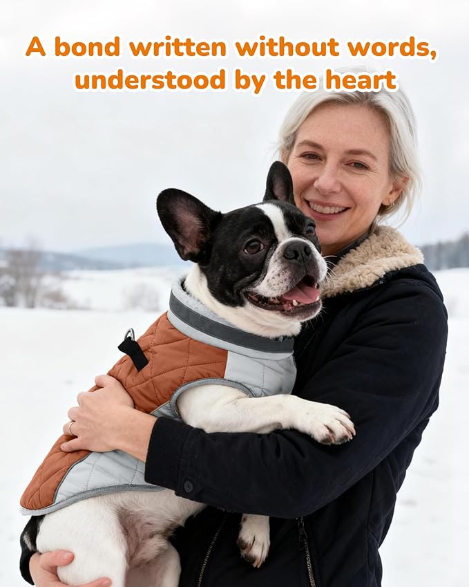 Dog Coat for Large Dogs, Adjustable Dog Jackets for Cold Weather, Reflective Winter Coat with Built-in Harness, Snowsuit Fits Dogs 22-47 lbs and Up, Size L Brown