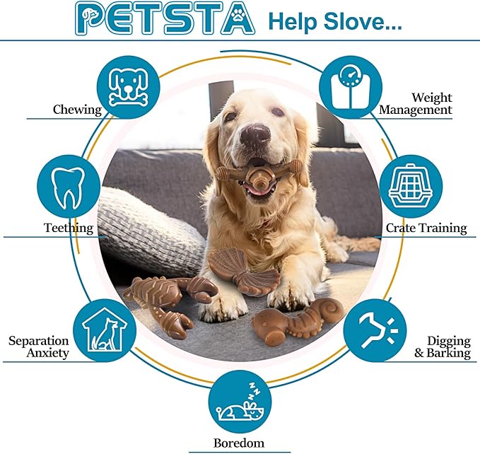 PETSTA Tough Dog Toys for Aggressive Chewers, Chew Toys for Aggressive Chewers, Indestructible Dog Toy for Large Medium Small Breed, 3 Pack Super Chewer Dog Toys with Nylon, Gift for Dogs