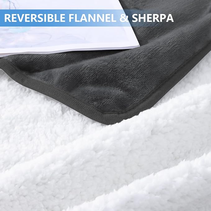 Smiry Waterproof Dog Bed Blanket, Leakproof Pet Throw Blanket for Bed Couch Sofa, Reversible Sherpa Fleece Furniture Protector Cover for Small Medium Large Dogs Cats (Dark Grey, 50x60 inches)