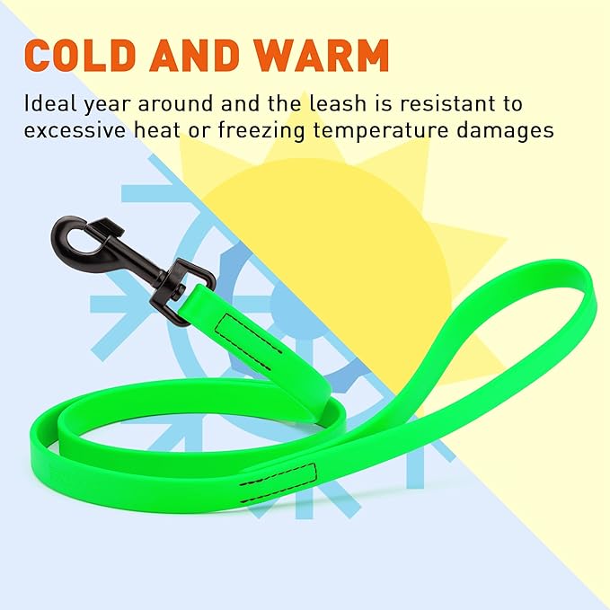 Dogline Biothane Waterproof Dog Leash Strong Coated Nylon Webbing with Black Hardware Odor-Proof Easy to Clean High Performance for Small or Large Dogs Made in USA 4 or 6 ft Lead, Tropical Green