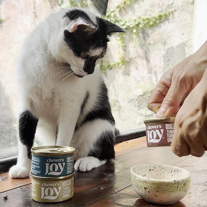 Chewer's Joy Wet Cat Food Variety Pack – 3 Flavors: Tuna & Salmon, Chicken & Turkey – Natural Pâté – High Protein – Grain Free – Complete & Balanced Nutrition – 12 Cans (3 oz)