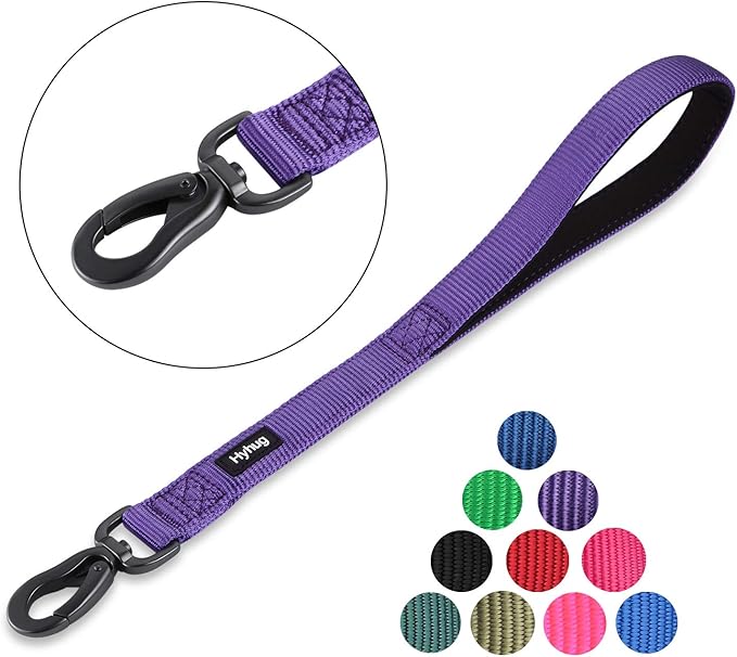 Hyhug Pets Premium Upgraded Traffic Nylon 18 Inch Short Leash with Soft Padded Neoprene Lined Handle for Medium Large Small Dogs, Daily Use Walking and Professional Training. (18 Inches, Ultra Violet)