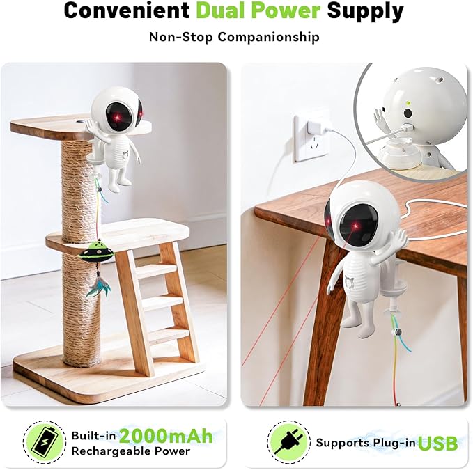 ORSDA Laser Cat Toys for Indoor Cats, 2 in 1 Interactive Automatic Dual Laser & Catnip UFO Dangler for Kitten Toys, Truly Random Trajectory Radar Motion-Activated, Rechargeable 4 Modes, Clamp Design