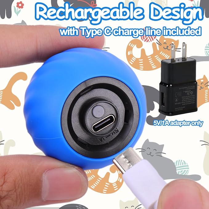 2PCS Interactive Cat Toy Ball with Feather Tails - Speedy Cat Toys for Indoor Cats, Moving Stimulation Smart Cat Toy for Enrichment, Motion Activated Automatic Rolling Toys to Keep Them Busy Blue