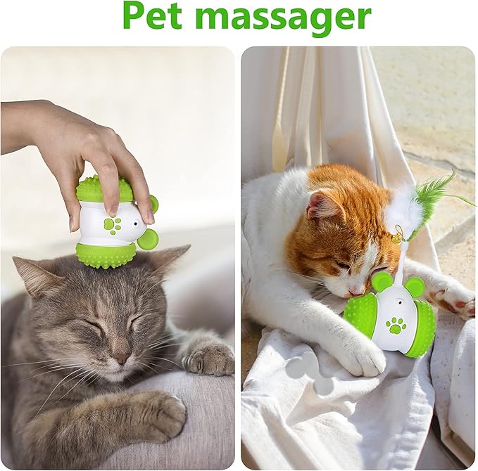 Interactive Cat Toy – Automatic Motion-Activated Cat Ball with Feathers & Jingle Bell, 360° Rotating, Rechargeable 2000mAh Battery, LED Light, Night Auto-Off – Ideal for Indoor Cats (Green)
