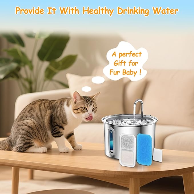 12 Set Cat Fountain Replacement Filters Compatible with oneisall PWF-001 2L/67oz Stainless Steel Pet Water Fountain Filters with Replacement Pre-Filter Pump Sponges