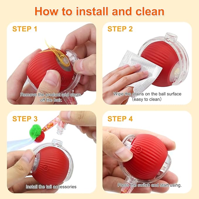 Interactive Cat Toys for Indoor Cats, Automatic Kitten Toys for Bored Indoor Adult Cats, Smart Kitten Rolling Ball Moving Balls Toy, Rechargeable Dog Cat Ball for Enrichment Exercise (Red)