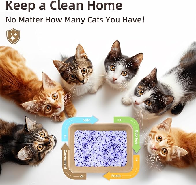 LaSyL Premium Crystal Cat Litter - 34.4 lb, Four Months Lasting - Superior Odor Control & Absorption, Non-Clumping, Low Tracking Silica Gel Safe for Pet, White & Blue (8 Bags of 4.3 lb)