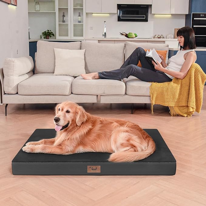 Orthopedic Dog Bed for Large Dogs, Plush Washable Pet Bed for Large Size Dogs with Egg Crate Foam & Removable Oxford Cover, 36x27 Inch, Black