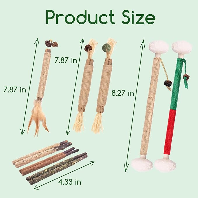Silvervine Sticks Catnip Rope Toys Set for Cats Teeth Cleaning,Cat Chew Toys,Kitten Dental Care Toys for Indoor Cats to Promote Oral & Dental Health