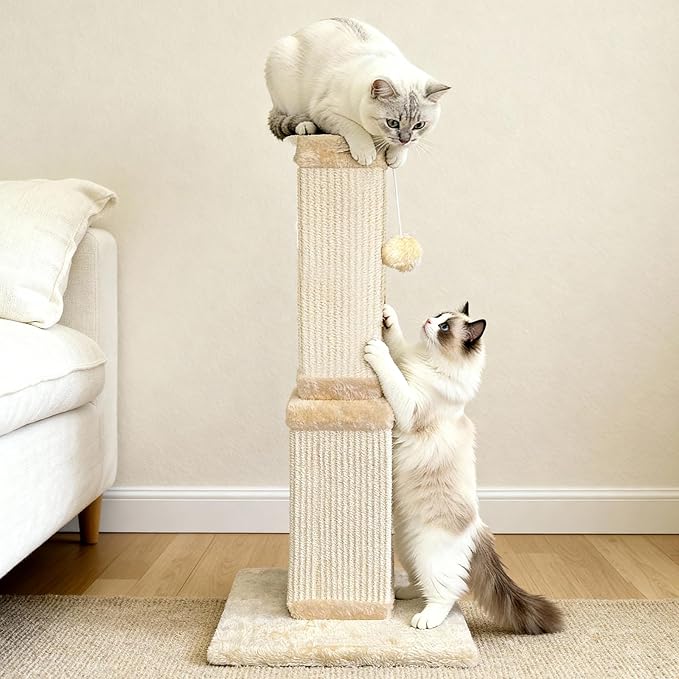 AGYM Cat Scratching Post, 32 Inch Cat Scratching Post for Large Cats, Scratching Posts for Indoor Cats Adults, Cat Scratch Post with Nature Sisal, Beige