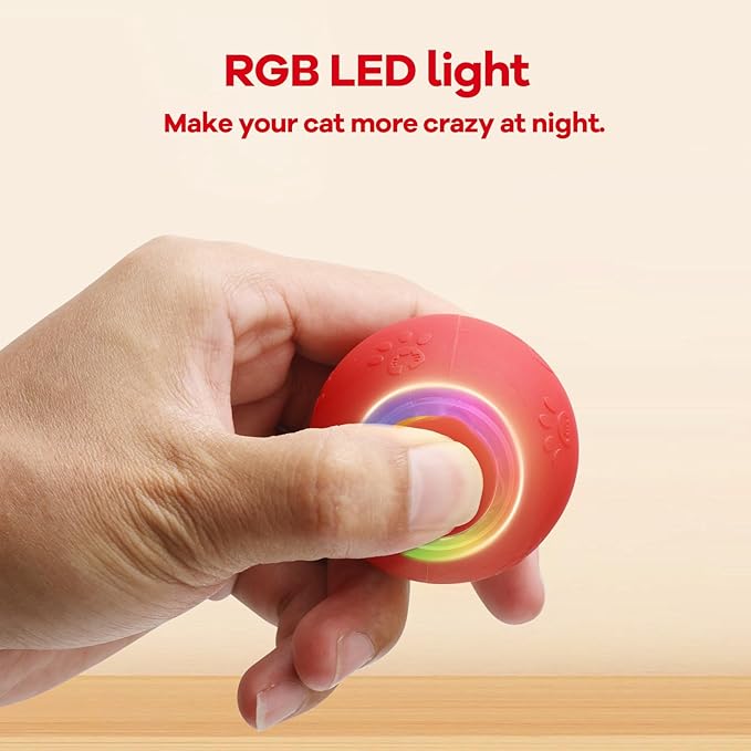 Interactive Cat Toys for Bored Indoor Cats - Motion Activated Fun with RGB Lighting, 2 Speed Settings & 3 Modes - Perfect for Cats & Kittens! (Red)