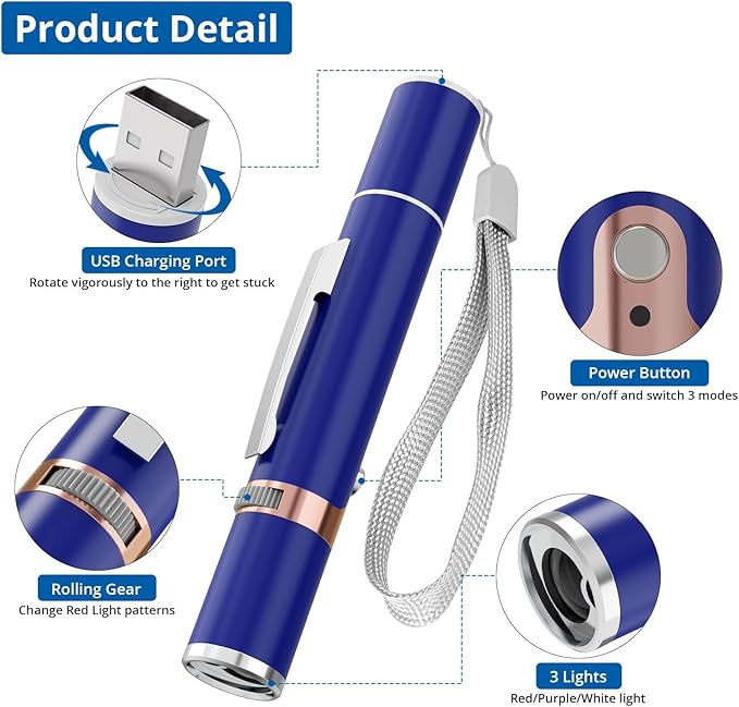 TBTeek Cat Toys, with Metal Case, 2 Pieces, Rechargeable, 7 Adjustable Patterns, Interactive Kitten Pet Dog Red Dot Chase Light Toy for Cats Fun Playing Exercise(Blue)