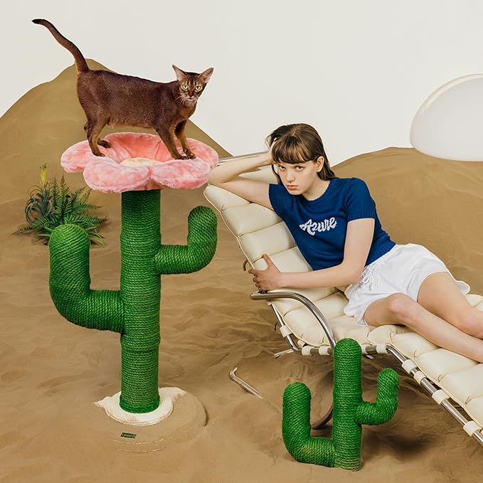 VETRESKA 41.3" Cat Scratching Post with Bed, Tall Cat Scratch Post for Indoor Cats, 2-in-1 Cat Tree Tower, Extra Large Jute Cat Scratcher Durable Cat Scratch Tree Tower with Soft Cozy Fluffy Perch