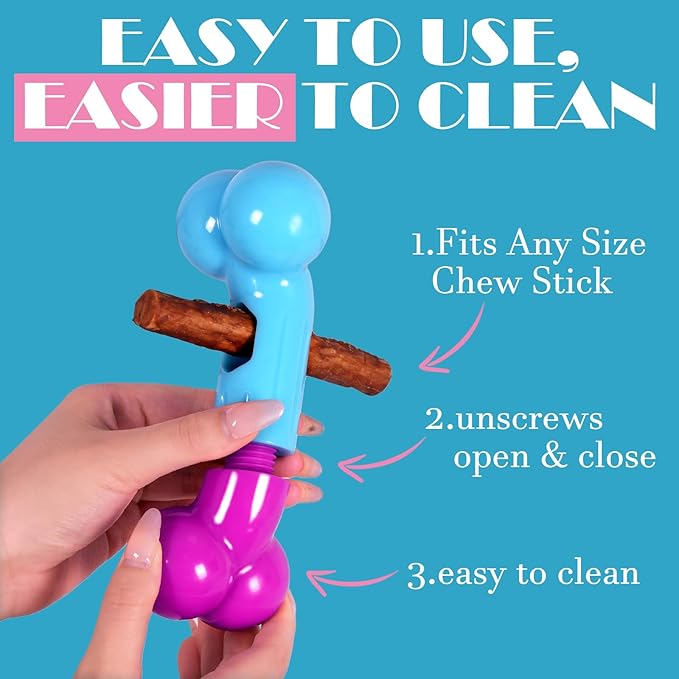 Apasiri Bully Stick Holder for Aggressive Chewers - Tough Dog Toy Prevent Choking and Free Up Your Hands, Bacon Flavored Nylon Chew Toy for Medium & Large Dogs to Keep Them Busy, Gift for Dogs, Pink