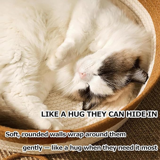 Instinct Basket, Stimulicat Cat Bed, Stimulicat Cat Bed Rope Cotton with Cushion, Eliminates Bed Rejection Round Pet Basket, Boho Catbed for Cats Handwoven Scratchable Breathable Weave (Large-A)