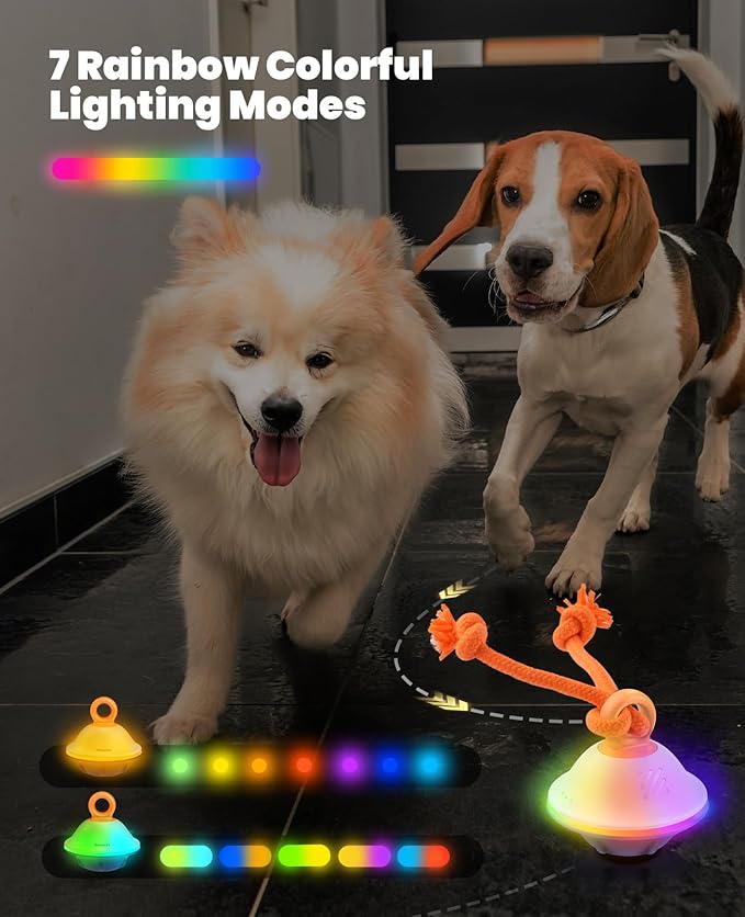 Smart Interactive Dog Toys, Automatic Moving and Rolling Dogs Ball with Rope, Motion-Activated Squeaky Ball for Small Medium Dogs for Boredom, RGB Lights, Stimulating Sound, Voice Recording