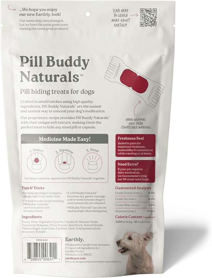 Earthly Pill Buddy Naturals - Beef Recipe Pill Hiding Treats for Dogs - Make A Perfect Pill Concealing Pocket Or Pouch for Any Size Medication - 30 Servings