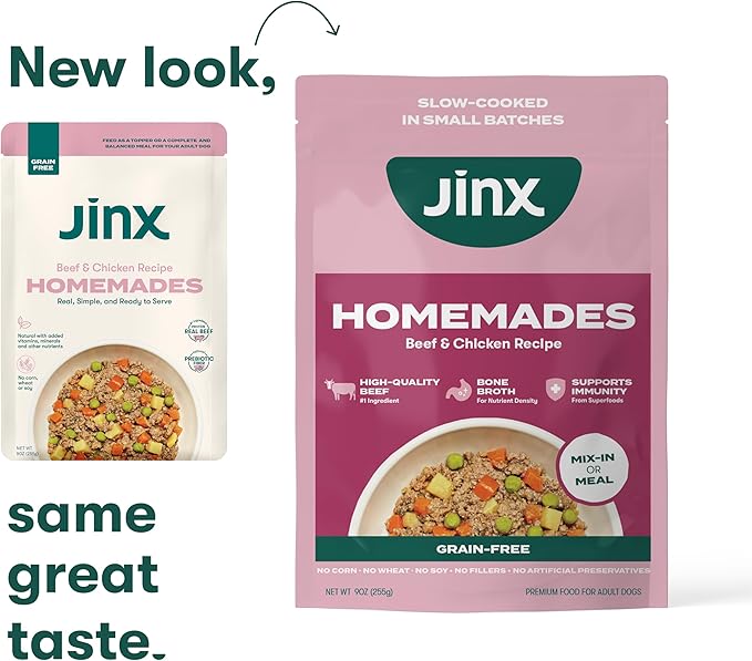 Jinx Beef Wet Dog Food Topper, Mix with Dry Dog Food, Made with Real Beef & Chicken, Bone Broth, No Fillers - Puppy, Adult, Senior, 9oz, 12 Pack