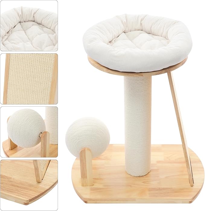 Wood Cat Tree Tower with Scratching Posts, Modern Natural Wood Cute Multifunctional Cat Tree Tower, Cat Scratcher & Resting Platform, Multifunctional Cat Tree for Indoor Cats (01 Style)