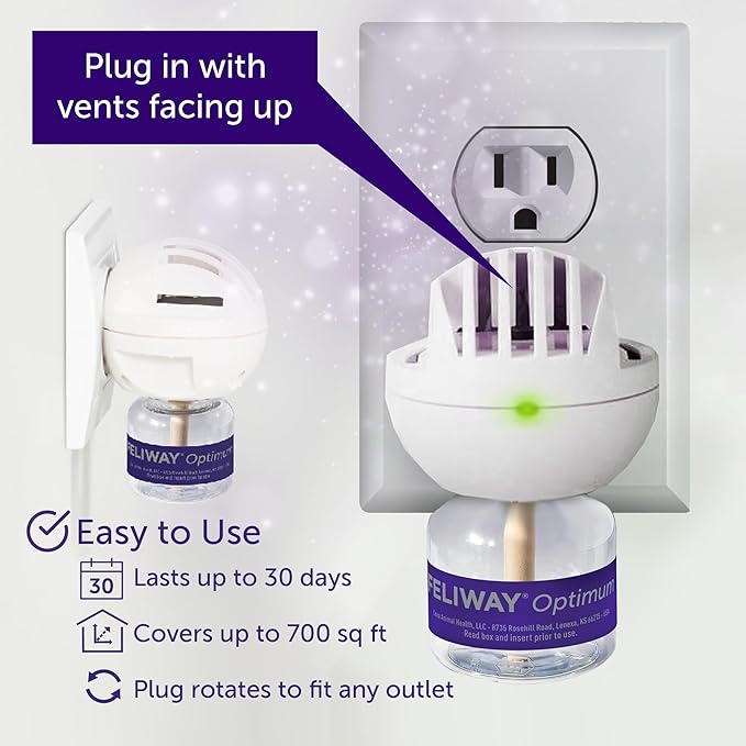 FELIWAY Aroma Diffuser, Optimum Cat, Enhanced Calming Pheromone, 48 mL | 30 Day | Starter Kit | Translucent | Pack of 2