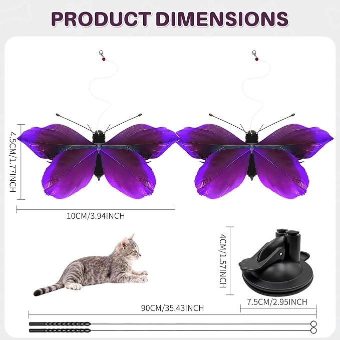 Walfront Cat Toys for Cats with 2PCS Butterfly Attachments, Dual Suction Base, Interactive & Solo Play Modes, Ideal for Multi-Cat Homes, Training & Bonding, Purple - Fun and Engaging for All Cats