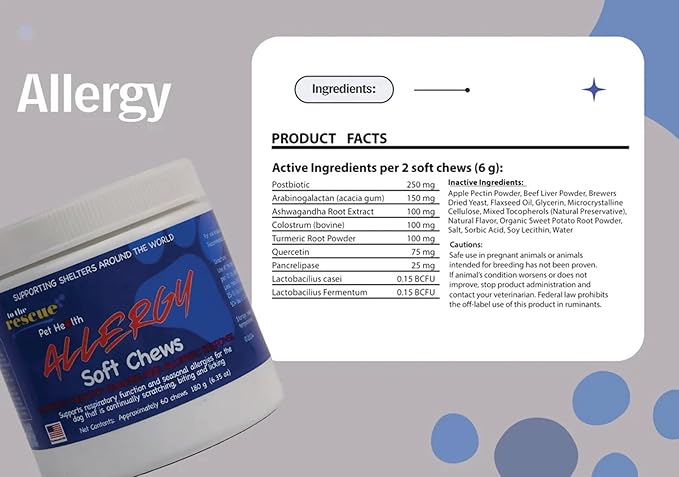 To The Rescue Dog Allergy Relief - Supports Respiratory Funtion and Seasonal Allergies for Dogs That are Continually Scratching, Biting and Licking - 60 Chews