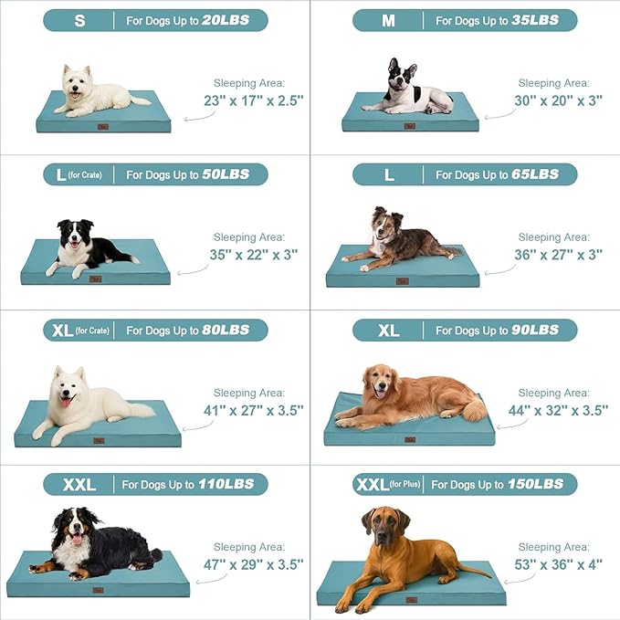 Outdoor Orthopedic Dog Bed for Extra Large Dogs, XL Waterproof Flat Pet Bed 44x32 Inch, Egg Crate Foam with Removable Washable Oxford Cooling Cover, Light Blue