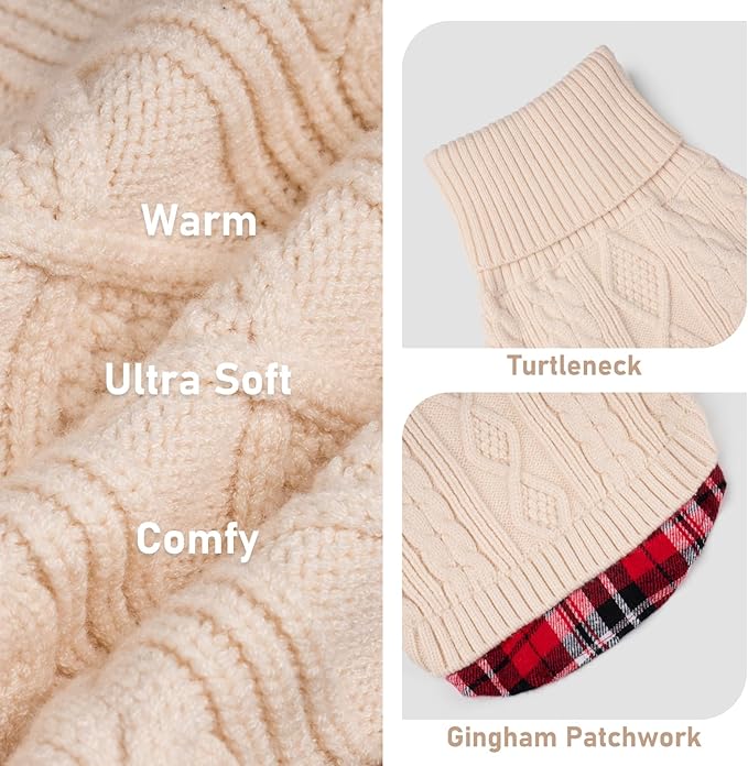 KYEESE Dog Sweater Warm Turtleneck Medium Dogs Sweater with Gingham Patchwork Comfy Pet Coat for Fall Winter Cold Weather Soft Pullover Dog Sweaters for Medium Dogs Girl