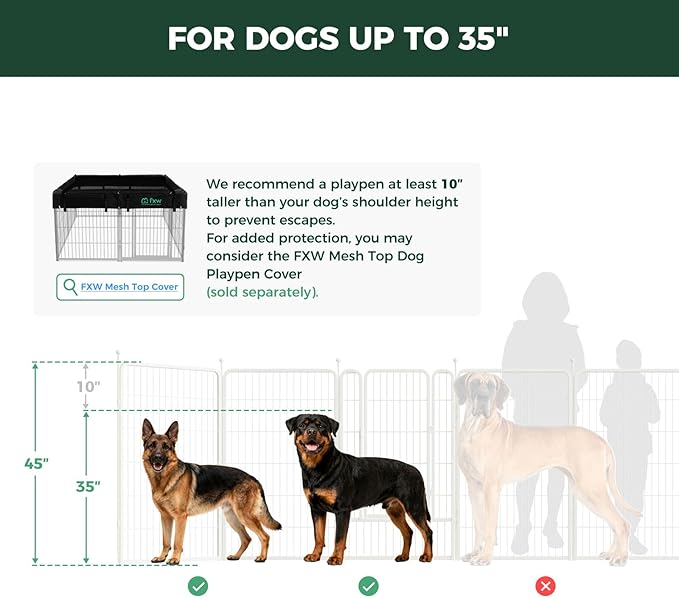 FXW Rollick Unleashed Dog Playpen for Indoor, Yard, RV Camping, 45 inch 24 Panels for Large Dogs, White│Patented