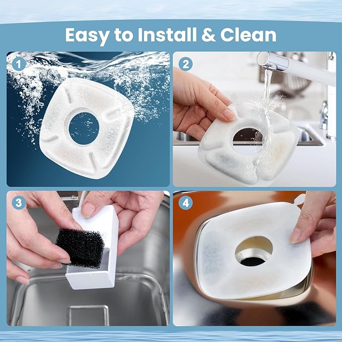 16 Pack Cat Water Fountain Replacement Filters, 8 Pcs Cats Fountain Filters & 8 Pcs Pre-Filter Sponges for 95oz/2.8L 135oz/4L 67oz/2L Automatic Pet Dog Fountain Water Dispenser Filter