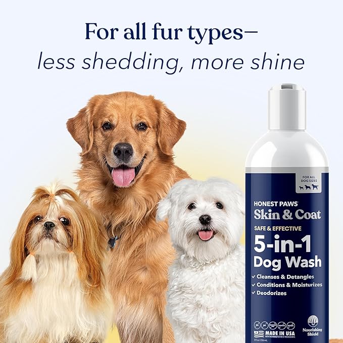Honest Paws Dog Shampoo and Conditioner - Premium Dog Wash for Allergies and Dry, Itchy, Moisturizing for Sensitive Skin - Sulfate Free, Plant Based, All Natural - 8 Fl Oz