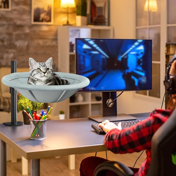 Cat Desk Bed - 360° Rotating & Height Adjustable Cat Hammock Perch, Sturdy Cats Bed for Desk with Removable Washable Cover, Supports Up to 60lbs, Perfect for Indoor Cats