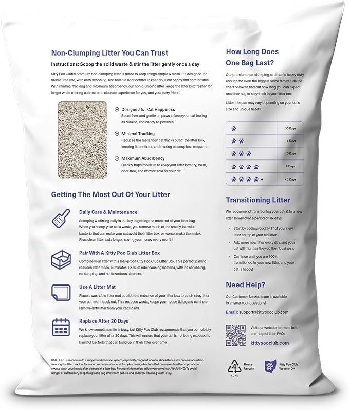 Kitty Poo Club Diatomite Cat Litter, – Lightweight, High-Absorption Cat Litter with Superior Odor Protection, Minimal Dust, & Hypoallergenic