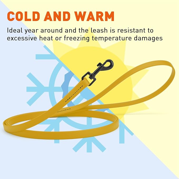 Dogline Biothane Waterproof Dog Leash Strong Coated Nylon Webbing with Black Hardware Odor-Proof Easy to Clean High Performance for Small or Large Dogs Made in USA 4 or 6 ft Lead, Treasure Gold