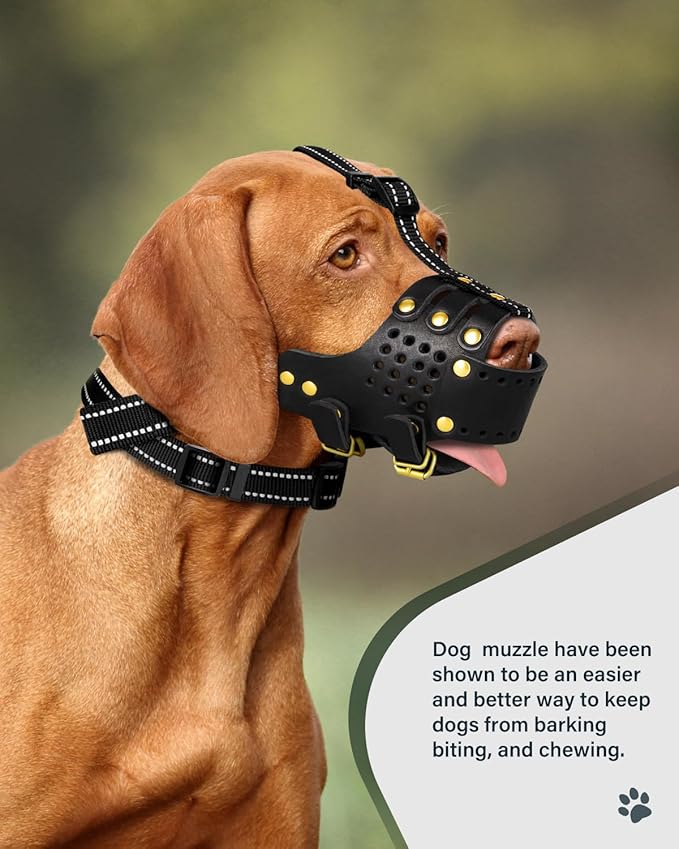 Dog Muzzle, Leather Basket Soft Muzzles Medium Large Breeds, Pitbull Dog Muzzle Amstaff Staffordshire Terrier, German Shepherd Dalmatian Doberman Adjustable (L)
