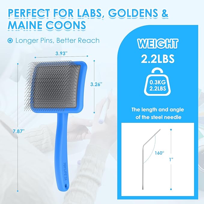 Large Slicker Brush for Dogs – 3pc Grooming Kit with Undercoat Rake & Comb, Deshedding Pin Brush for Mats & Shedding on Long-Haired & Double-Coated Dogs, Cats, Poodles & Goldendoodle, Blue