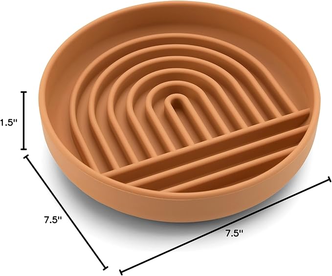 Should We Go? Slow Feeder for Dogs & Puppies, The Slowdown Bowl Silicone Slow Eating Modern Lick Mat Design, Reduces Gulping, Fits 2 Cups 7.5” Across x 1.5” Tall, Mealtime Challenge, Medium-Terracotta
